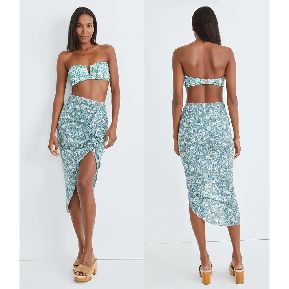 Veronica Beard Hazel Floral Asymmetric Ruffle Skirt Seafoam NWT Size M $298 - Picture 3 of 16
